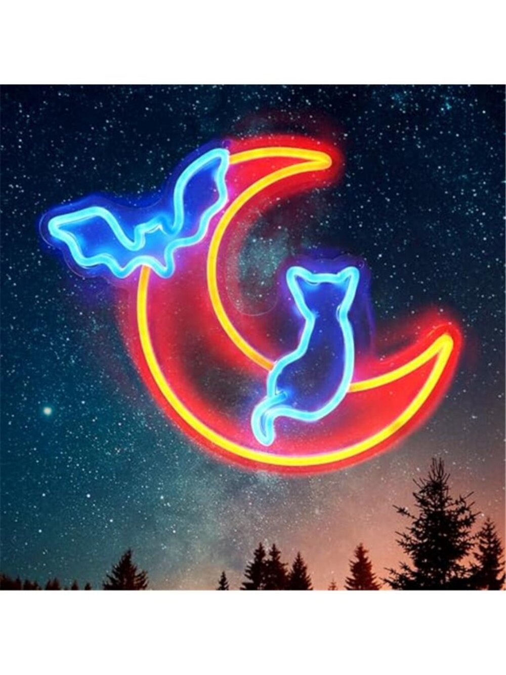 Halloween Neon Sign Wall Decor - Moon&Bat&Cat Themed Halloween LED Lights